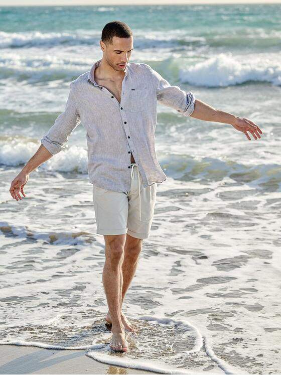 emilio adani Herren Langarm-Hemd aus Leinen Beige 38557