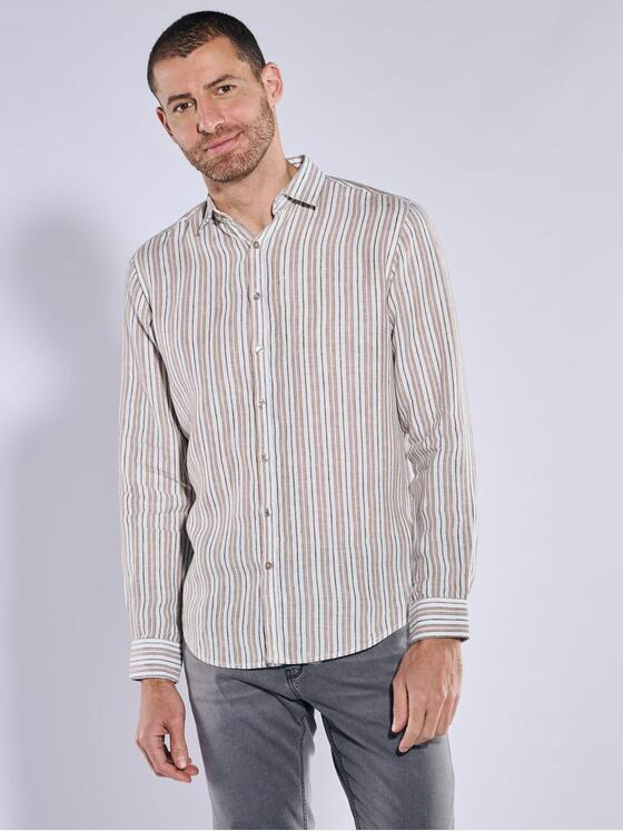 ENGBERS GERMANY Herren Langarm-Hemd aus Leinen Braun 37147