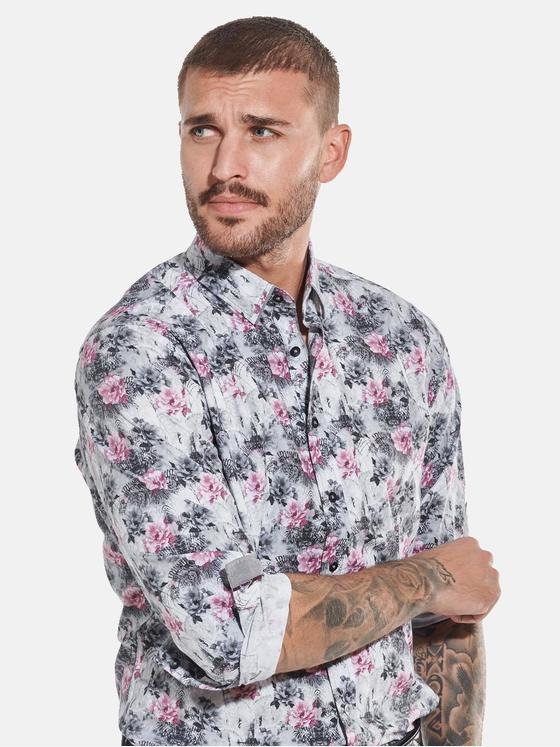 emilio adani Herren Langarm-Hemd mit floralem Print Rot 32057
