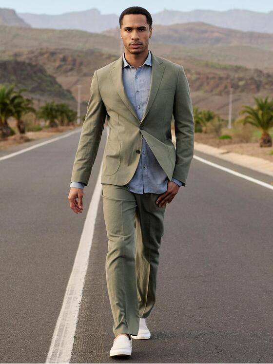 emilio adani Herren Anzug-Sakko aus Leinenmischqualität Khaki 40369