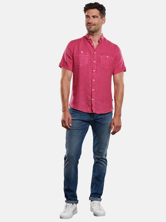 engbers Herren Kurzarm-Hemd aus Leinen Magenta 31742