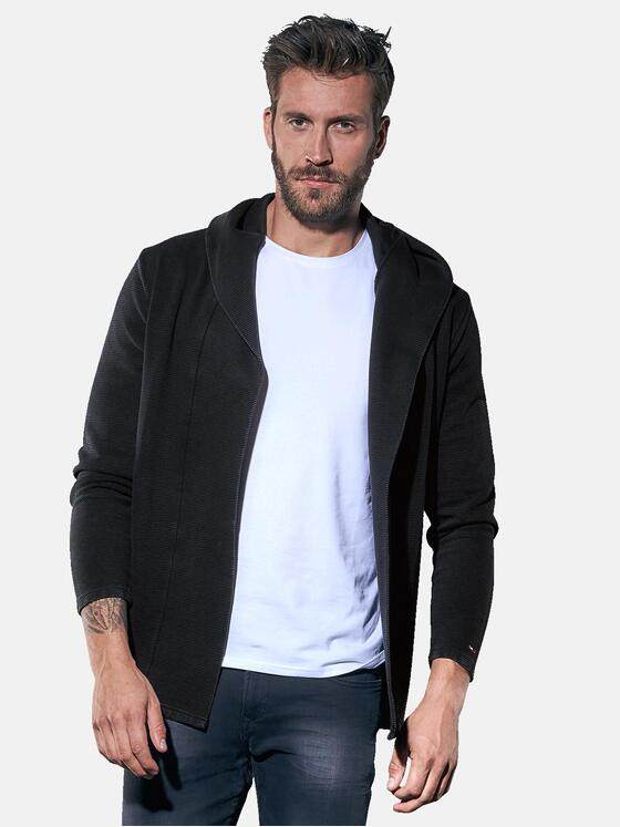 emilio adani Herren Sweatjacke mit Kapuze Schwarz 30905