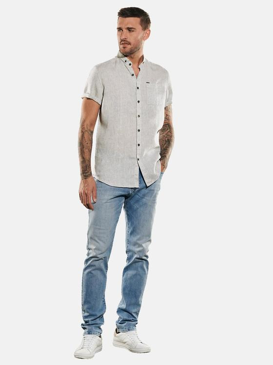 emilio adani Herren Kurzarm-Hemd uni Beige 35048