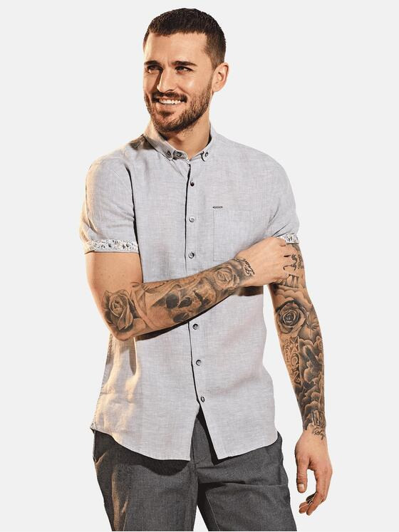 emilio adani Herren Kurzarm-Hemd aus Leinenstoff Grau 31673