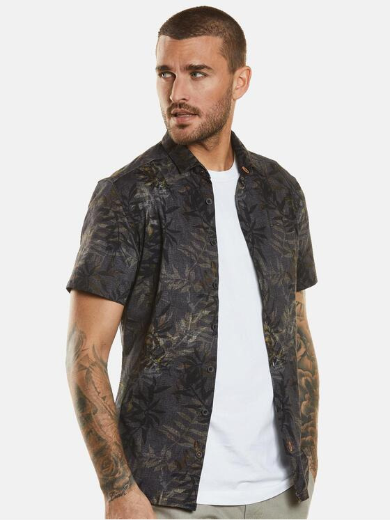 emilio adani Herren Kurzarm-Hemd gemustert Beige 34267