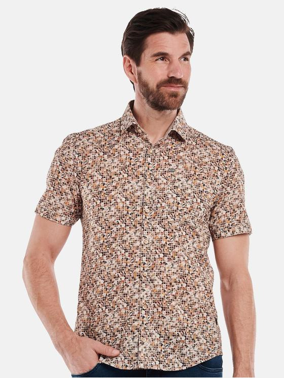 engbers Herren Kurzarm-Hemd gemustert Braunbeige 34941