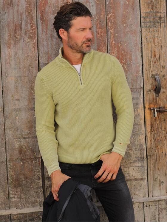 emilio adani Herren Pullover mit Troyerkragen Grün 37785