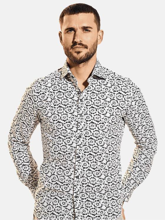 emilio adani Herren Modisches Langarmhemd mit floraler Musterung Schwarz 31542