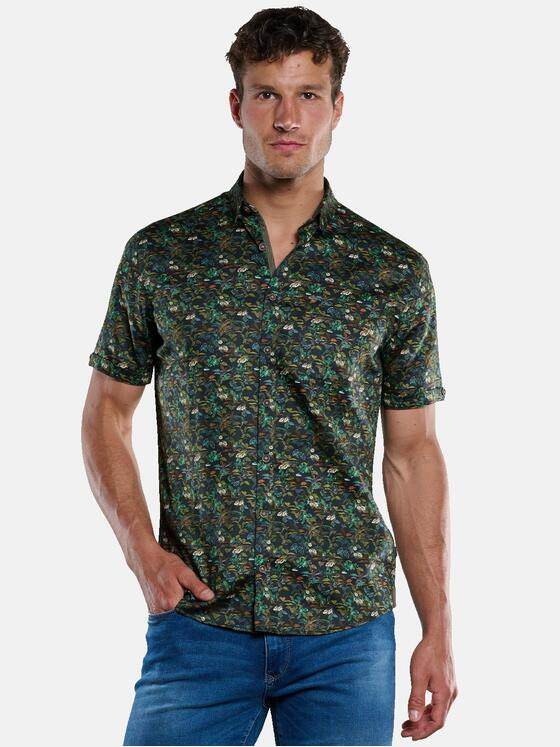 engbers Herren Kurzarm-Hemd mit Floralprint Oliv 33442