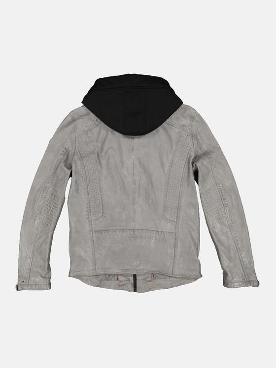 emilio adani Herren Lederjacke mit abnehmbarer Kapuze Grau 34219