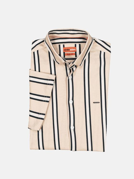 emilio adani Herren Kurzarm-Hemd slim fit Beige 36548