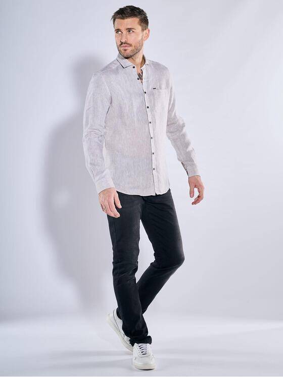 emilio adani Herren Langarm-Hemd aus Leinen Beige 38557
