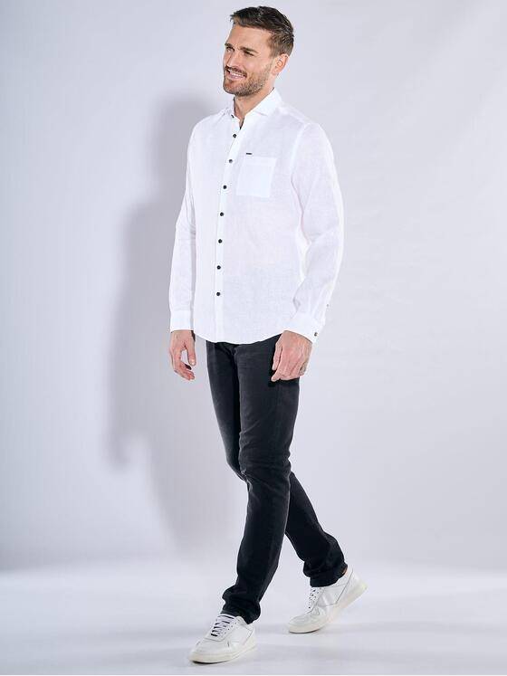 emilio adani Herren Langarm-Hemd aus Leinen Weiß 38564