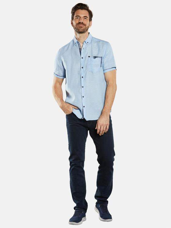 engbers Herren Kurzarm-Hemd aus Leinen Blau 34668