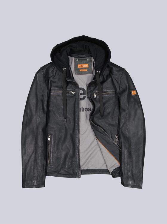 emilio adani Herren Lederjacke mit abnehmbarer Kapuze Anthrazit 39277
