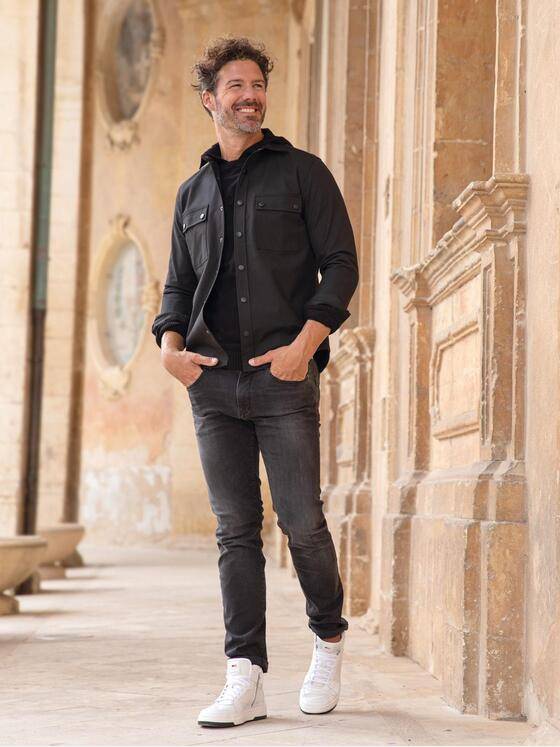 emilio adani Herren Overshirt uni Schwarz 37279