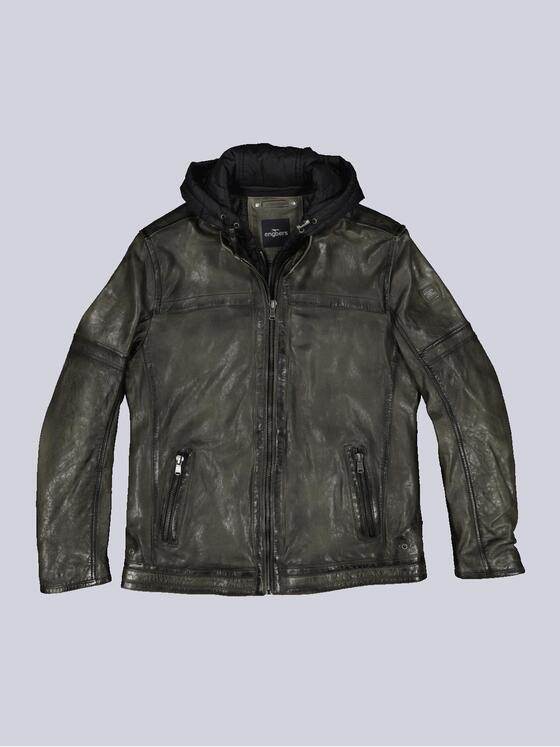 engbers Herren Lederjacke mit abnehmbarer Kapuze Grün 33545