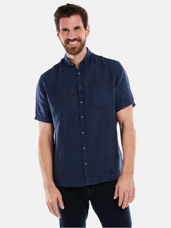 engbers Herren Kurzarm-Hemd aus Leinen Blau 34753