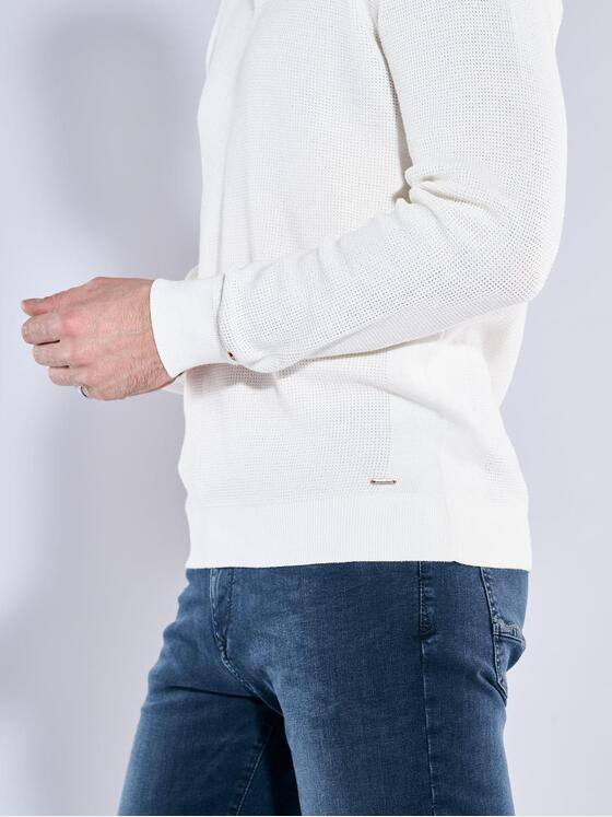 emilio adani Herren Pullover mit Polo-Kragen Weiß 38679