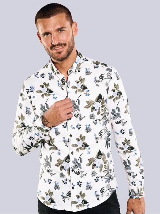 emilio adani Herren Langarm-Hemd gemustert Beige 35359