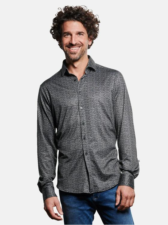 ENGBERS GERMANY Herren Langarm-Hemd gemustert Schwarz 32210
