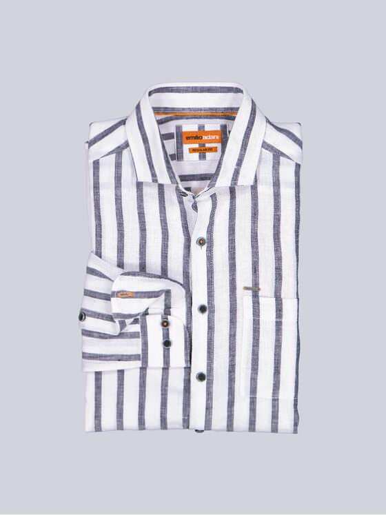 emilio adani Herren Leinen-Hemd mit Streifenmuster Brilliantblau 40341