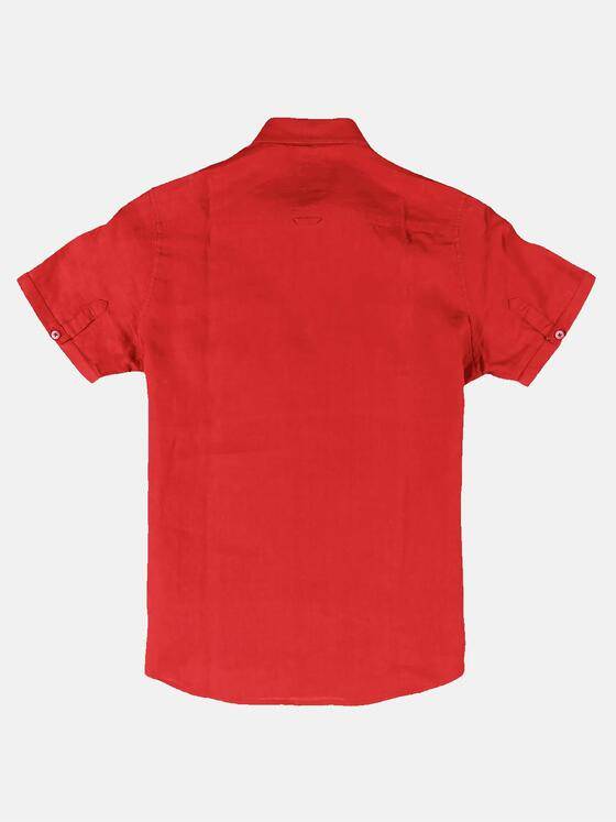 emilio adani Herren Kurzarm-Hemd aus Leinenstoff Rot 31671