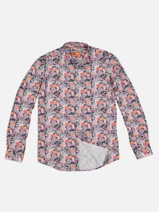 emilio adani Herren Langarm-Hemd mit floralem Print Orange 33100