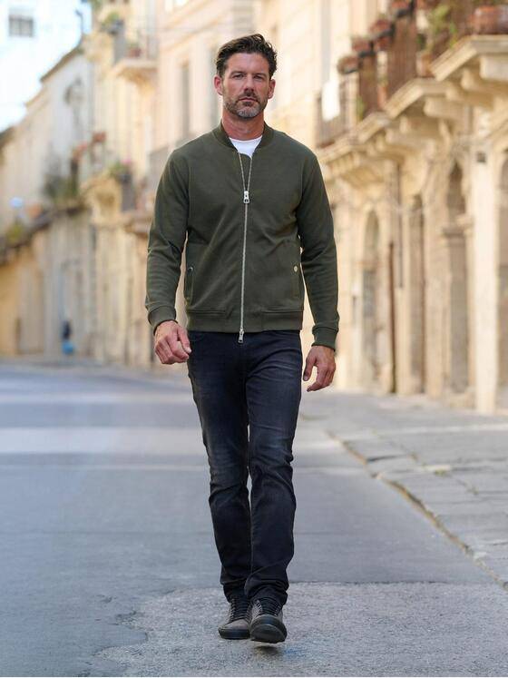 emilio adani Herren Sweatjacke mit Bomber-Kragen Oliv 39615