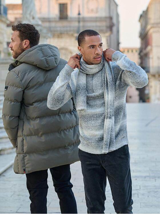 emilio adani Herren Pullover mit Troyerkragen Grau 37857