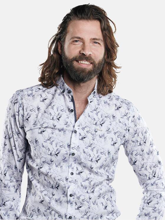 emilio adani Herren Langarmhemd mit modischem All-Over Druck Grau 29691