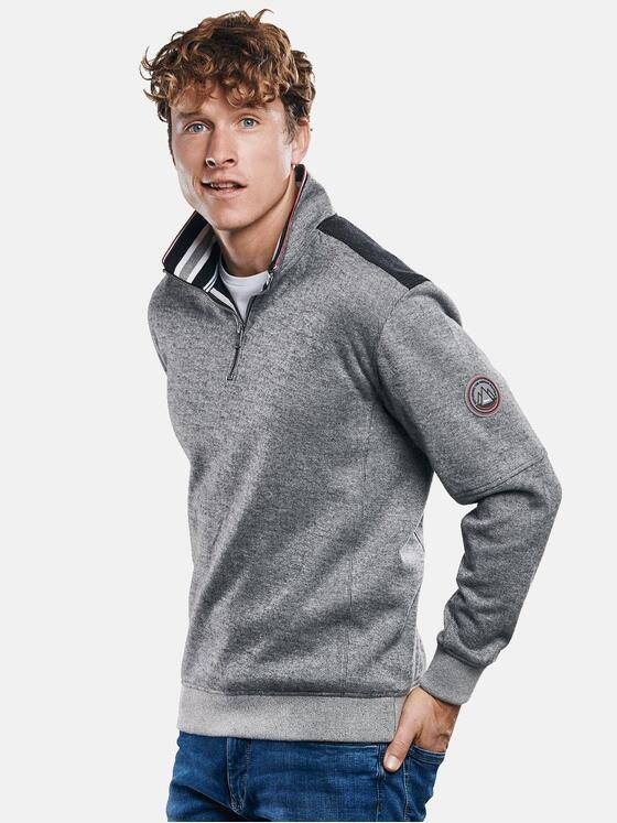 engbers Herren Sweatshirt mit Kontrastdetails am Kragen. Kieselgrau 30948
