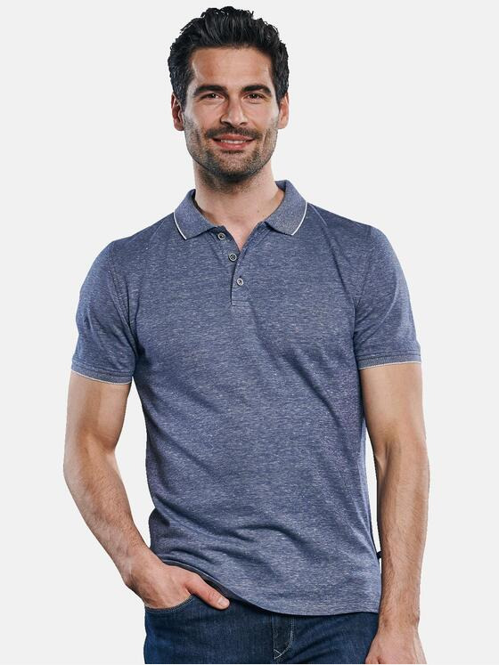 ENGBERS GERMANY Herren Edles Poloshirt im Leinen-Baumwollmix Blau 31445