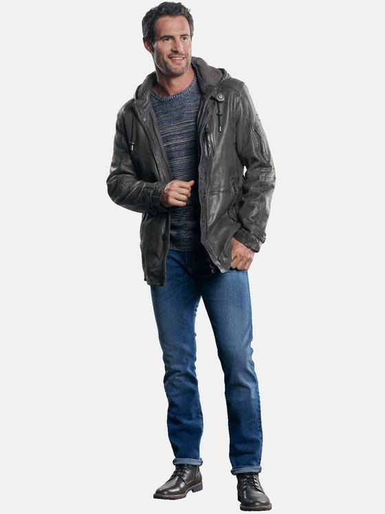engbers Herren Lederparka mit Kapuze Grau 30218