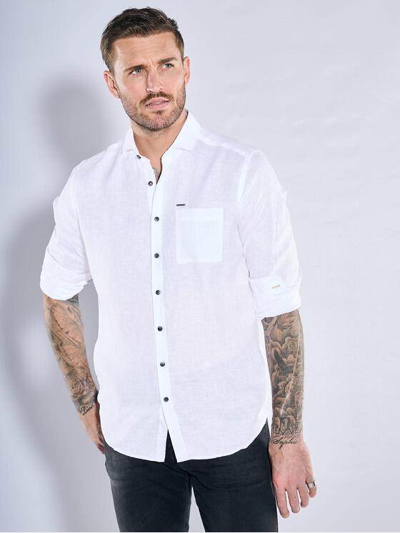 emilio adani Herren Langarm-Hemd aus Leinen Weiß 38564