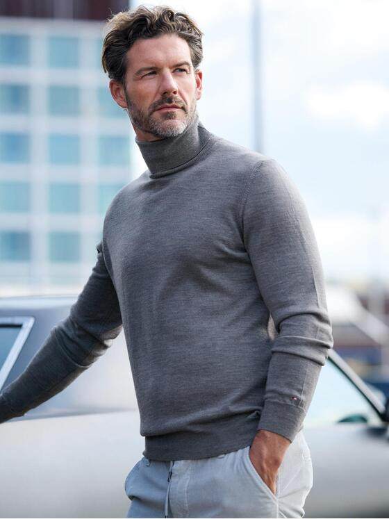 emilio adani Herren Pullover mit Merinowolle Silbergrau 39632