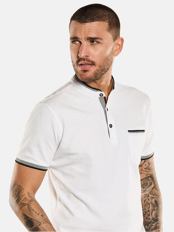 emilio adani Herren Polo-Shirt mit Stehkragen Weiß 33023