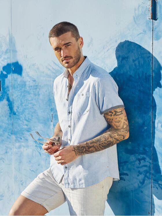 emilio adani Herren Kurzarm-Hemd gestreift Blau 34958