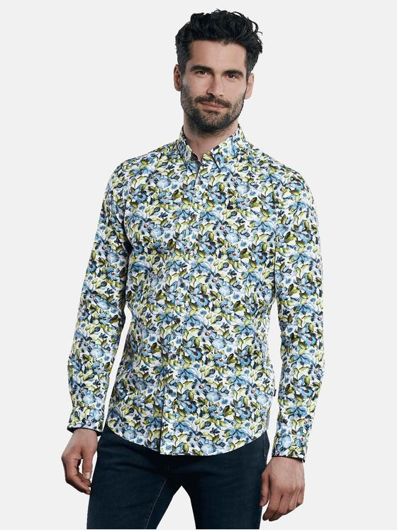 engbers Herren Hemd mit floralem All-Over Print Gruen 31294