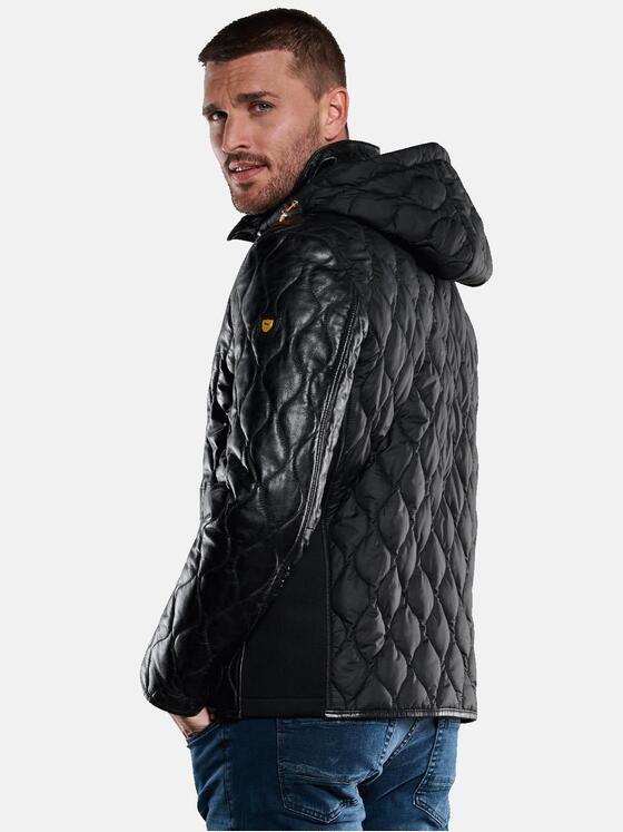 emilio adani Herren Lederjacke mit neuer Steppvariante Schwarz 33317