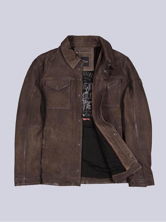 engbers Herren Lederjacke im Hemd-Design Dunkelbraun 39363