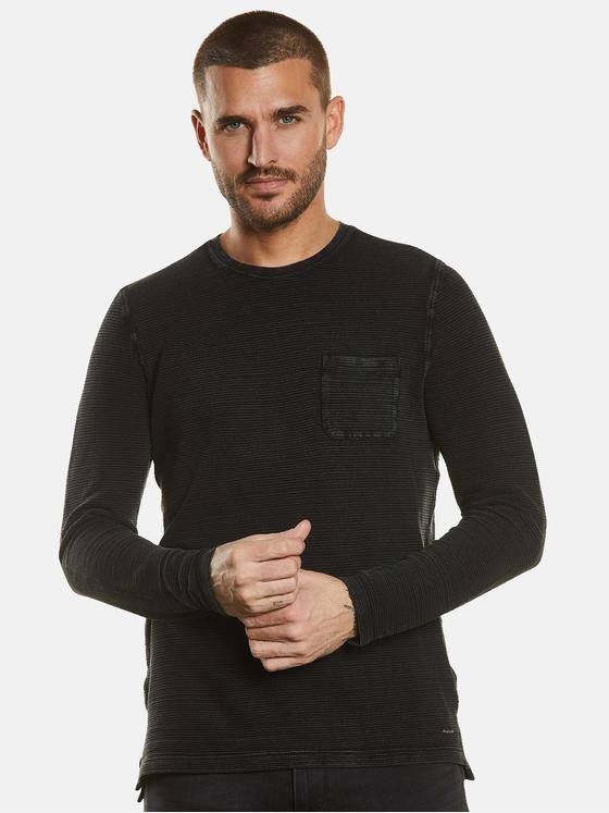 emilio adani Herren Langarm-Shirt strukturiert Schwarz 34315