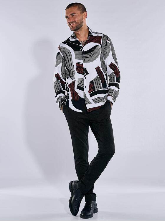 emilio adani Herren Langarm-Hemd gemustert Rot 38003