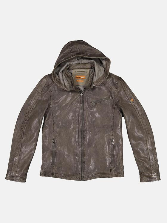 emilio adani Herren Lederjacke Kapuze Braun 32413