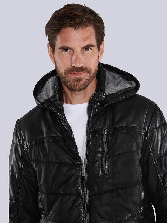 ENGBERS GERMANY Herren Lederjacke aus Materialmix Schwarz 35439