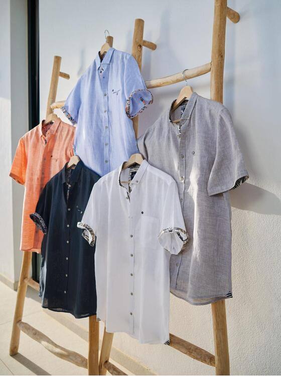 engbers Herren Kurzarm-Hemd aus Leinen Orange 38360