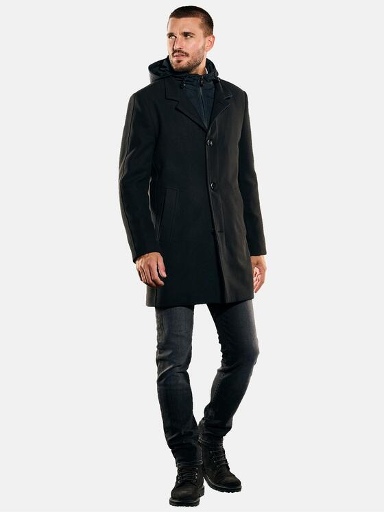 emilio adani Herren Mantel mit abnehmbarer Kapuze Schwarz 35261