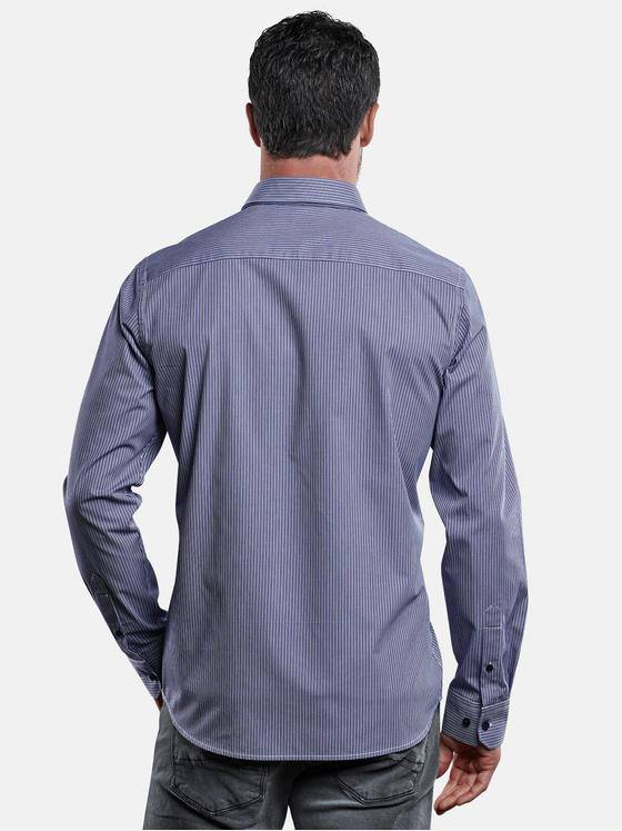 engbers Herren Streifenhemd Vollzwirn Saphirblau 28960