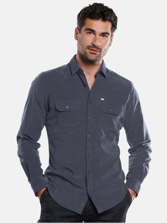 engbers Herren Langarm-Hemd aus Cord Marineblau 32007