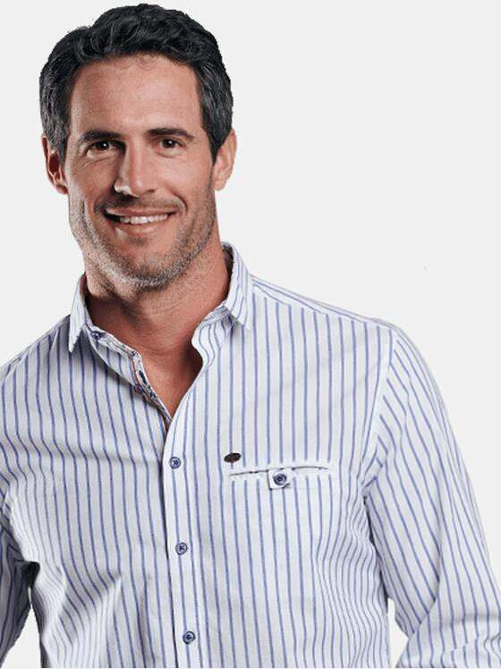 engbers Herren Gestreiftes Langarmhemd Marineblau 29520